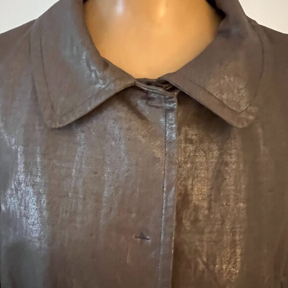 Elie Tahari Amy Metallic Coat - Linen and Cotton Snap Front in Size 10 - Picture 4 of 15